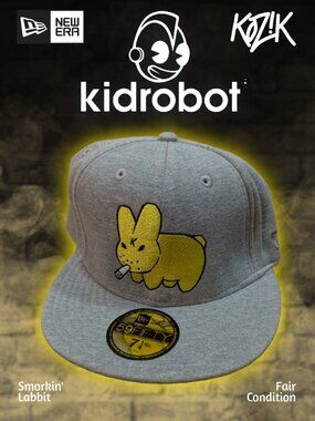 NEW ERA 59Fifty x kidrobot Yellow Smorkin’ Labbit Gray Fitted Hat SIZE 7 1/4